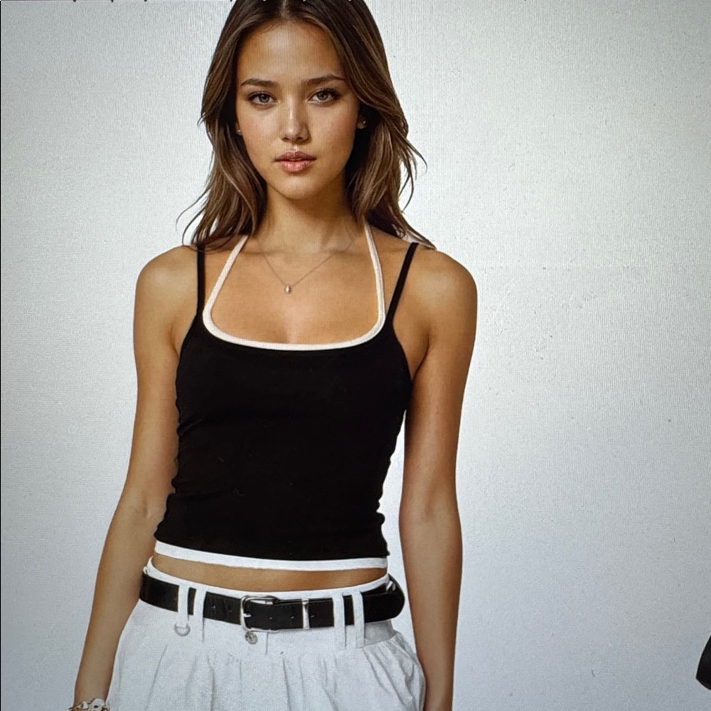 PACSUN BLACK AND WHITE LAYERED HALTER TOP 🖤🤍
